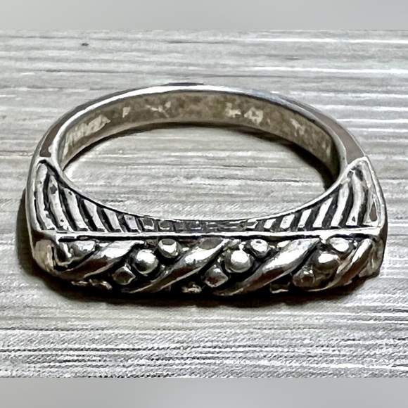 Designer Signed PD Sterling Silver Tall Flat Stacking Ring, Size 6, 2.7g - Picture 3 of 12